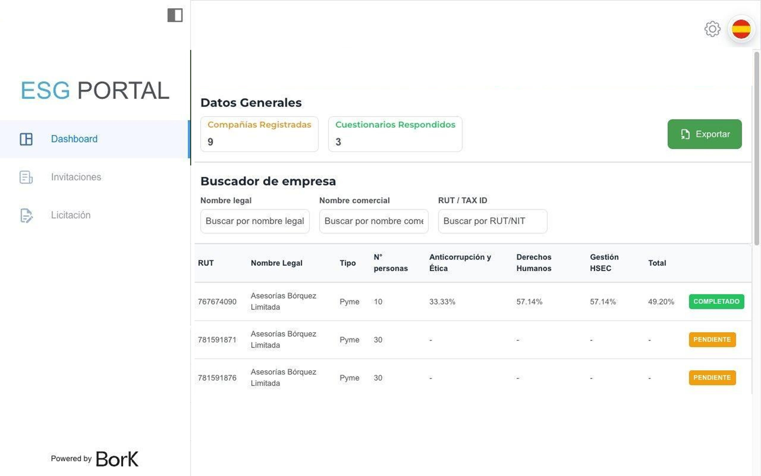 Dashboard ESG Portal