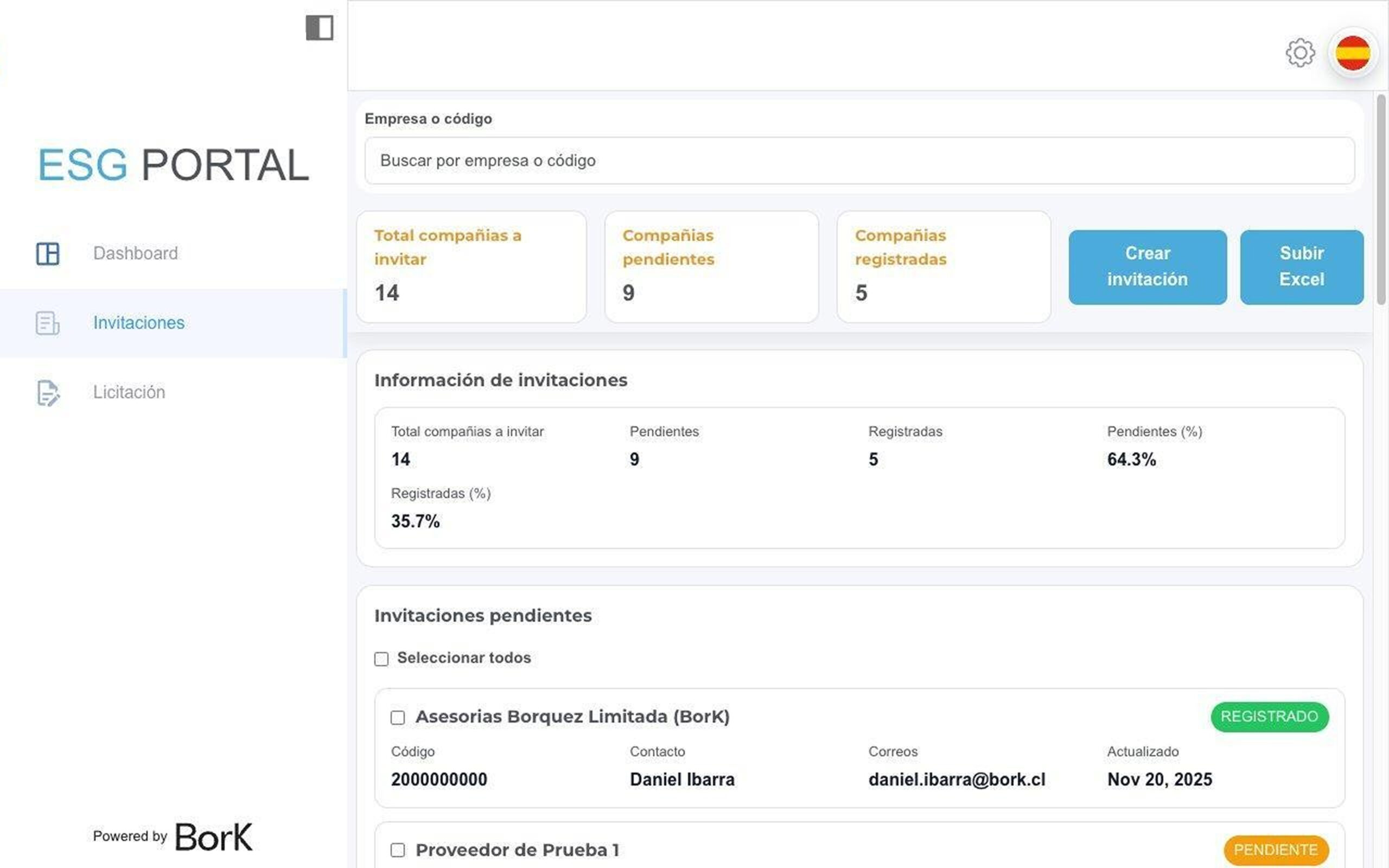 Gestión Invitaciones ESG