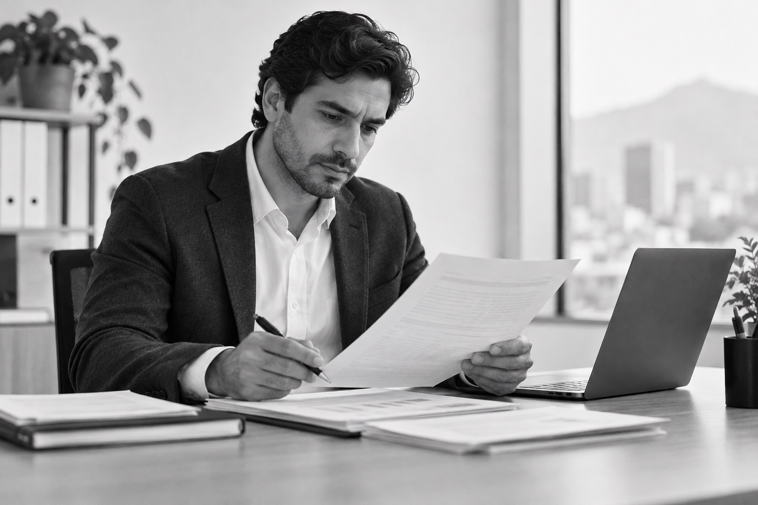 Liquidador revisando un informe antes de enviarlo